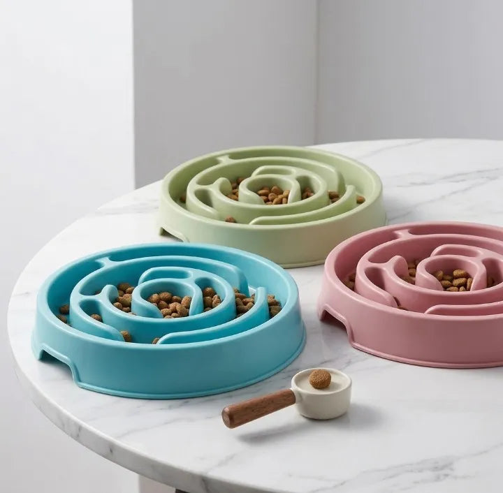 3 gamelle anti glouton classique sur une table en marbre Image