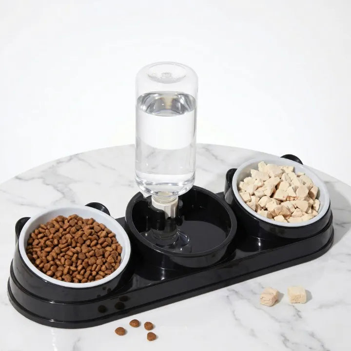 gamelle 3 en 1 chat noir avec eau au milieux