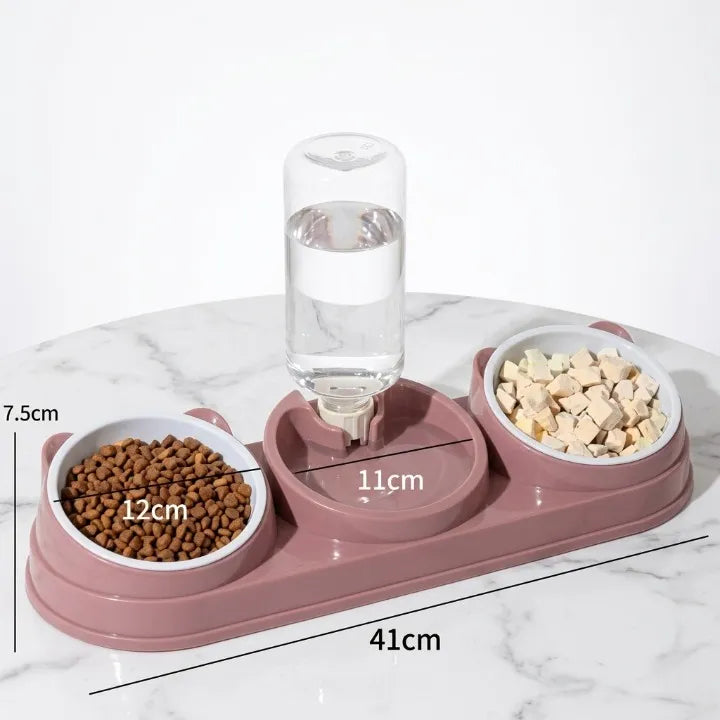 gamelle 3 en 1 chat rose avec taille 