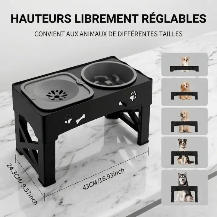 gamelle anti glouton 3 en 1 chien hauteur reglable 