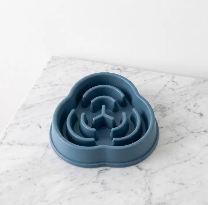 gamelle anti glouton en triangle bleu