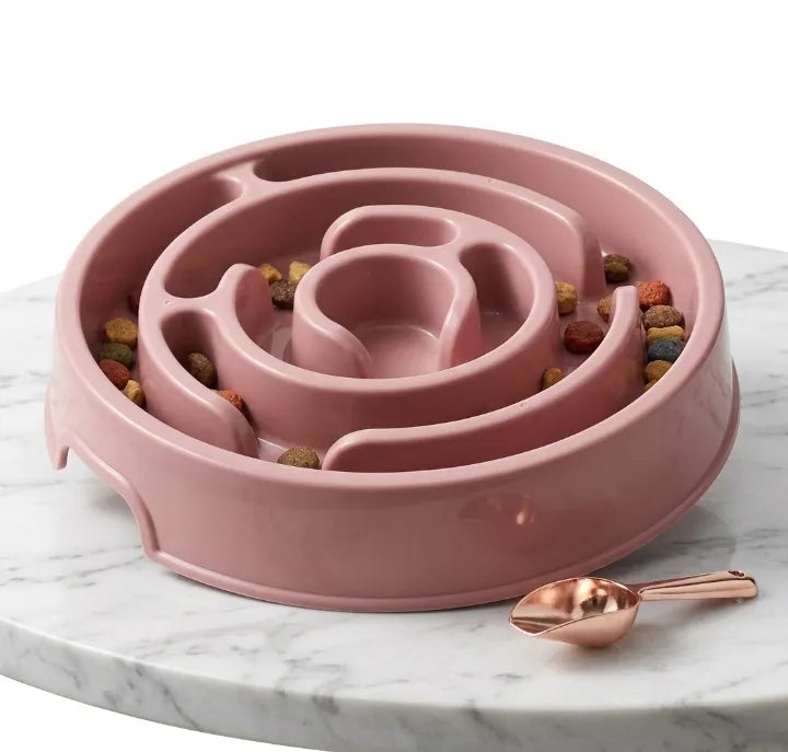 gamelle anti glouton rose classique sur table en marbre