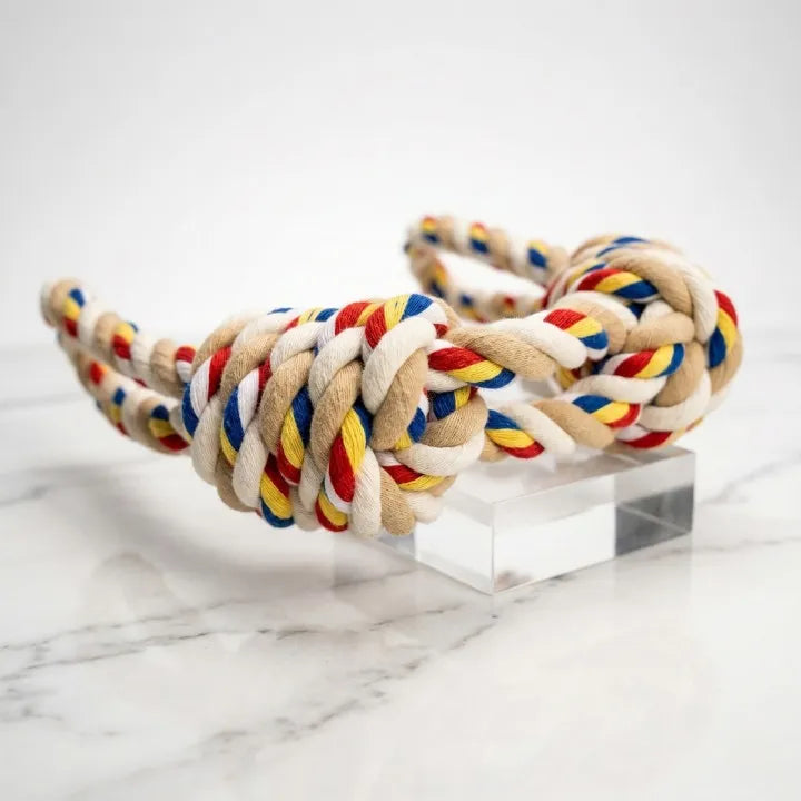 jouet corde sur un socle fond blanc